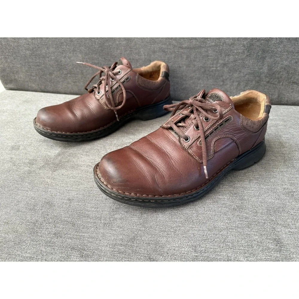 Mens Clarks Unstructured Brown Leather Shoes Oxford Casual size 9.5m 42.5